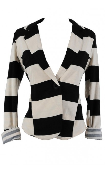 Bold Cream and Black Stripe Blazer